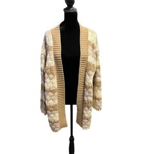 Altard State Earth Tone Cream And Tan Chunky Knit Cardigan Sweater Size Medium